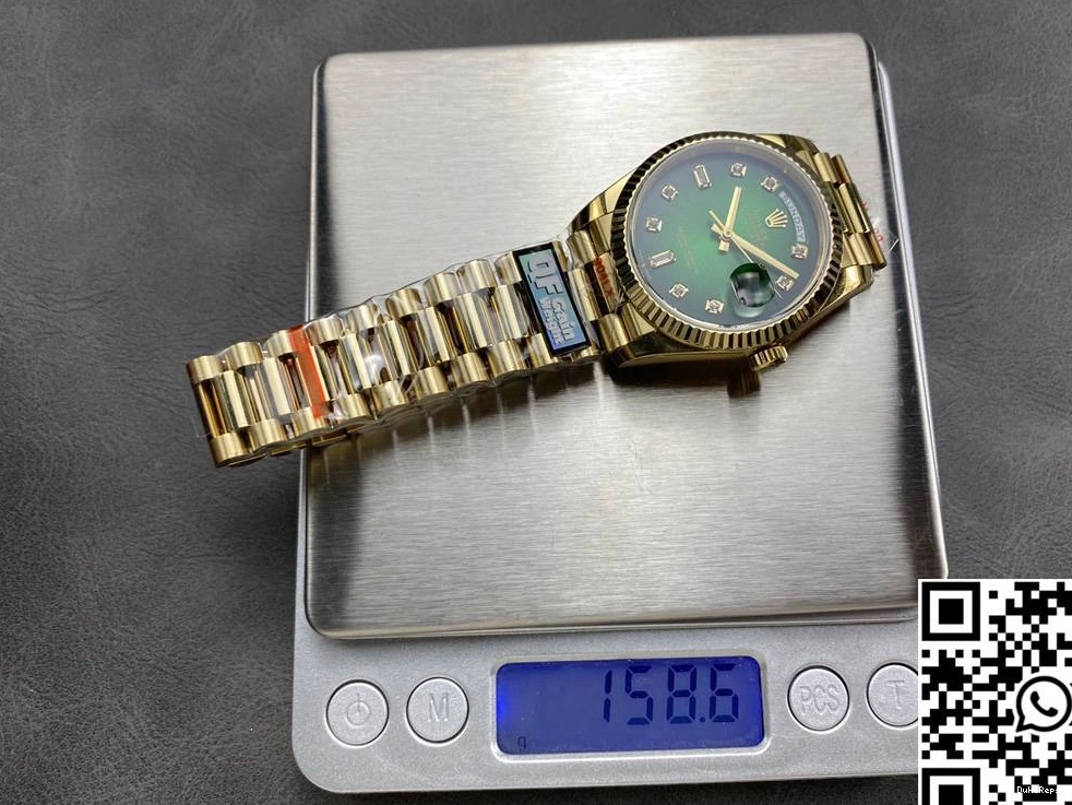 Date Yellow Green Dial Tungsten Gold Factory M128238-0069 Rolex QF Day 36mm Steel v5 0427